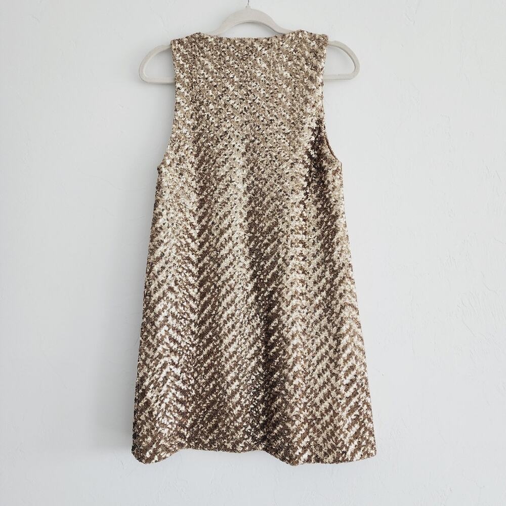 Zara Gold Sequin Sleeveless A-Line Mini Dress Scoopneck Sleeveless Size Small - Picture 6 of 10